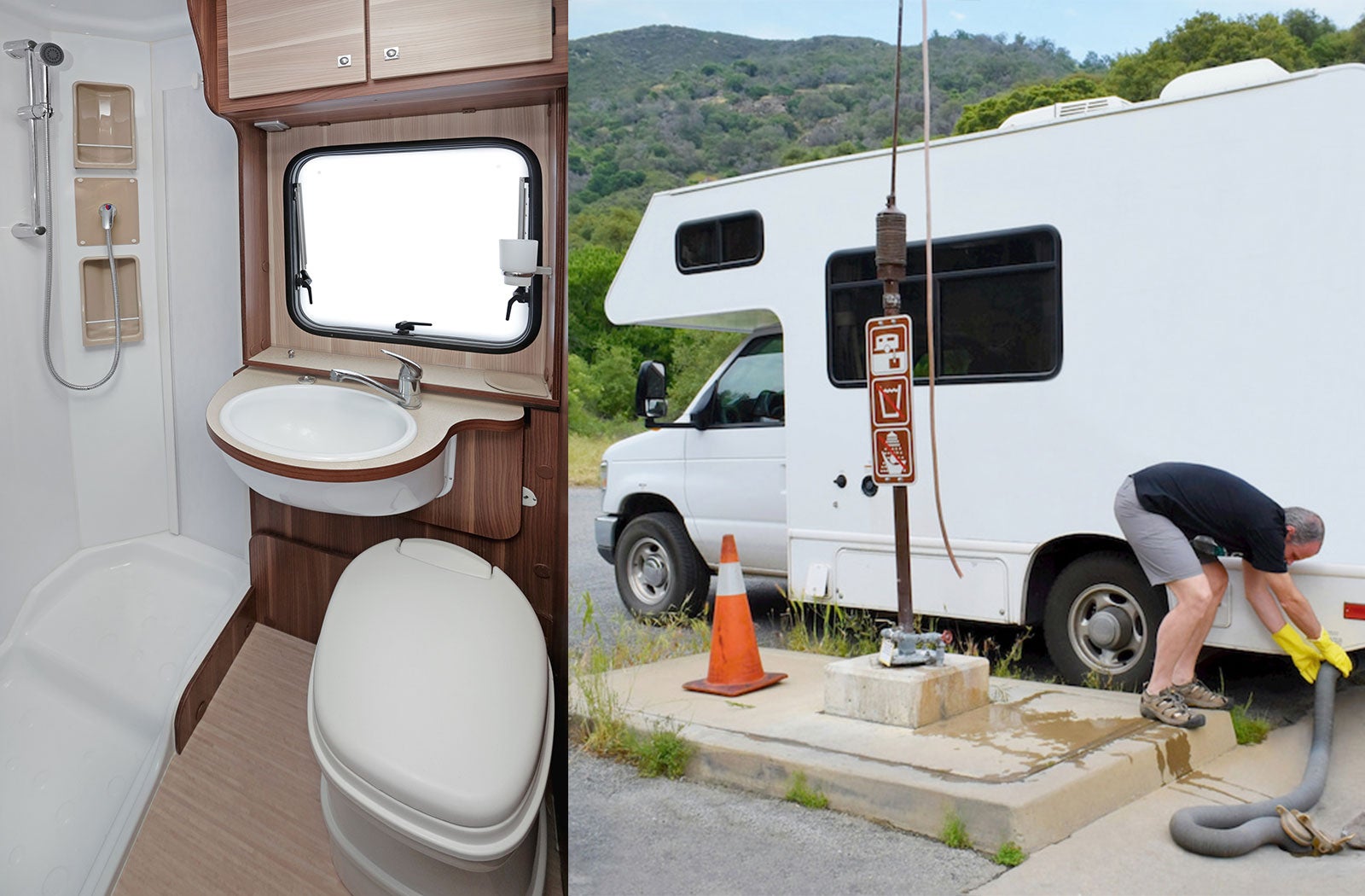 Portable RV/camper toilet and holding tank setup in West Covina, California