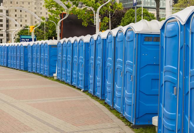 Seasonal porta potty units set up at a West Covina, California venue