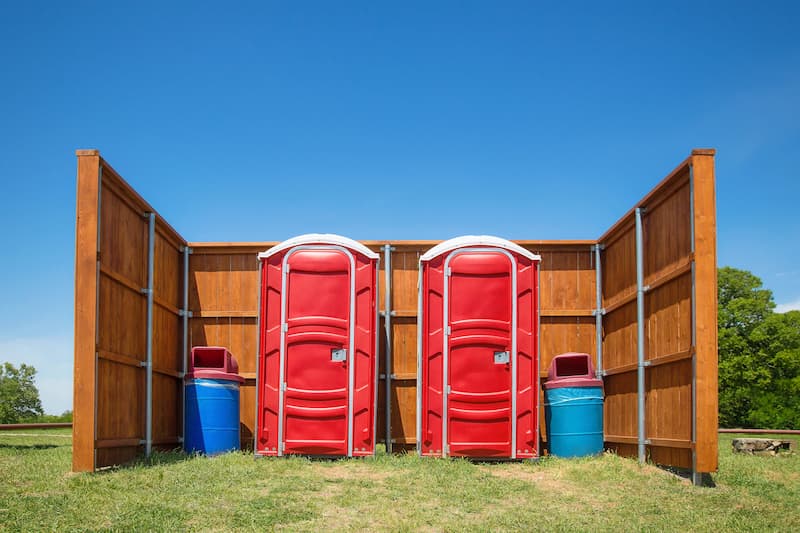 Short-term porta potty units staged for delivery in West Covina, California
